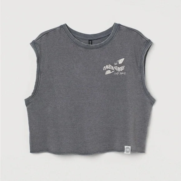 H&M+ Crop Sleeveless Sweatshirt Tank Top Size 3XL Gray Lazy Wave - Picture 8 of 8
